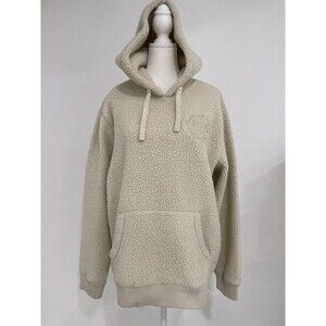 Old Navy Sherpa Pullover Hoodie Unisex L Beige Hooded Drawstring Pockets